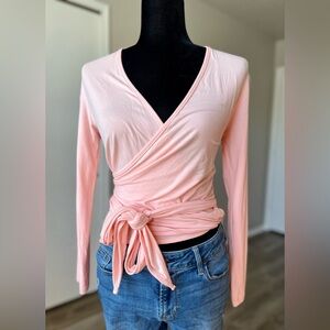 Chic Light Pink Wrap Blouse